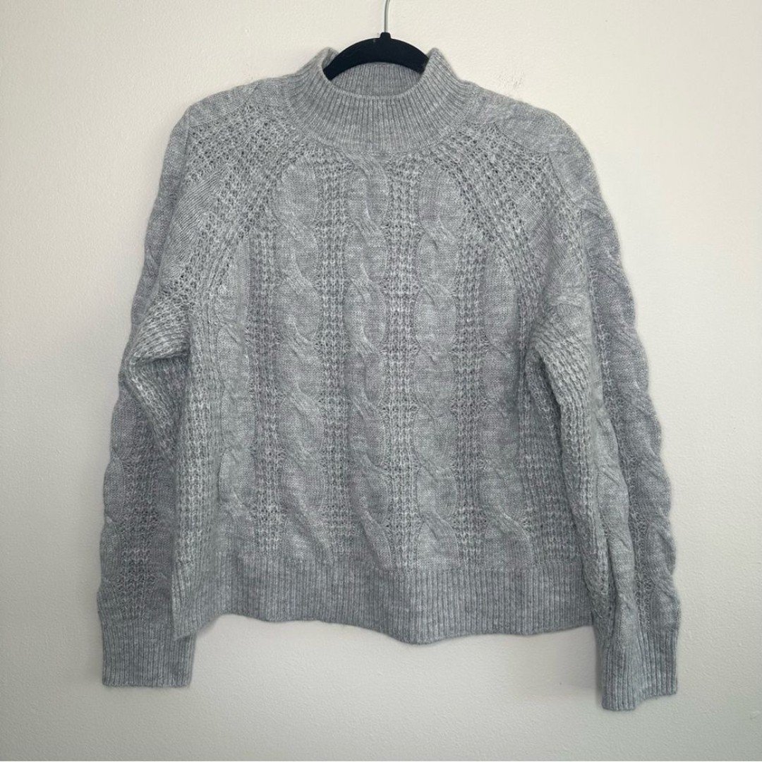 J. Crew Women’s Mocknock Cable Knit Alpaca Blend Sweater Gray RqoGp2CkA