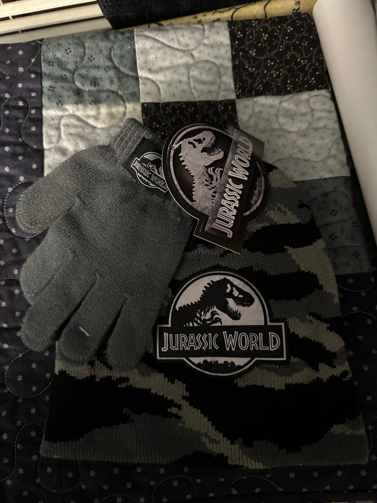 Kids Boys Jurassic World Jurassic Park Winter Beanie Hat & Gloves NEW Dinosaurs rloXD1Kjk