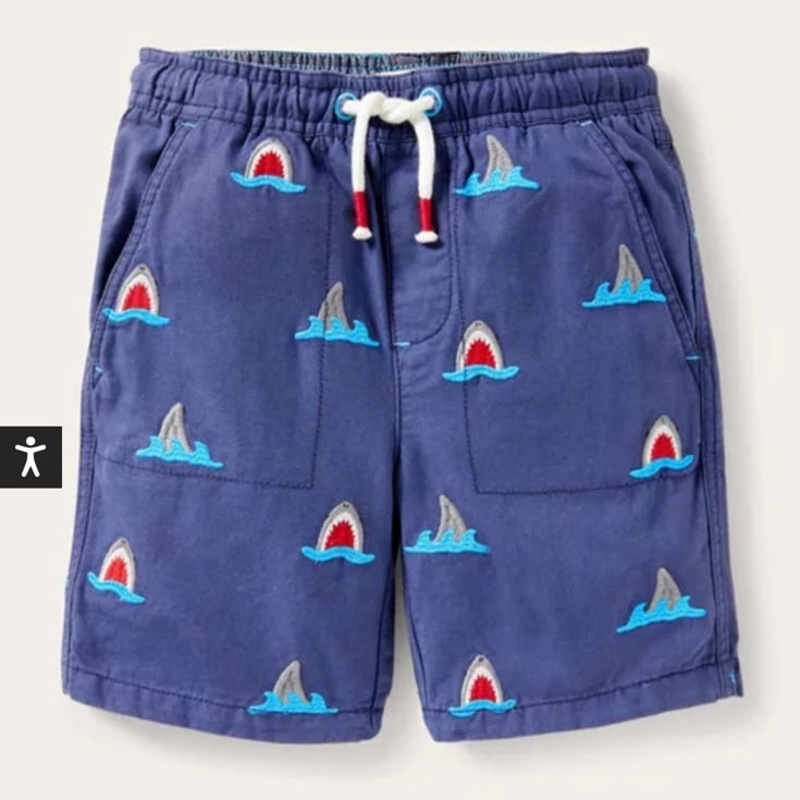 Mini boden Navy Shark Pull-on Drawstring Shorts embroidered sharks m4UW6rIo1