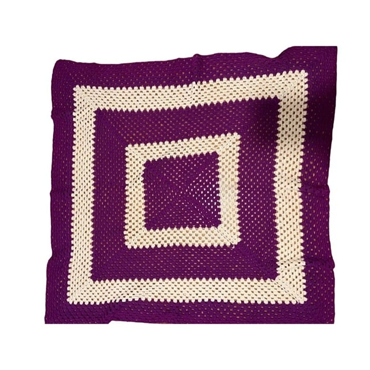 Vintage Crochet Throw Blanket Purple & White 58