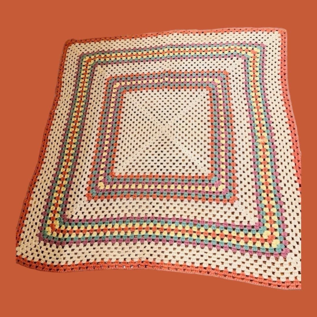 Handmade Vintage Crochet Blanket Large Afghan joac3Cu0W