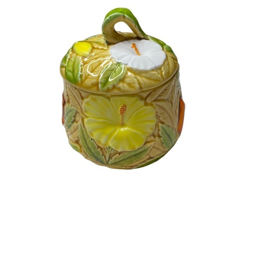 Giftcraft Inarco Yellow hibiscus Floral Lidded Sugar Bowl hftpktBH7