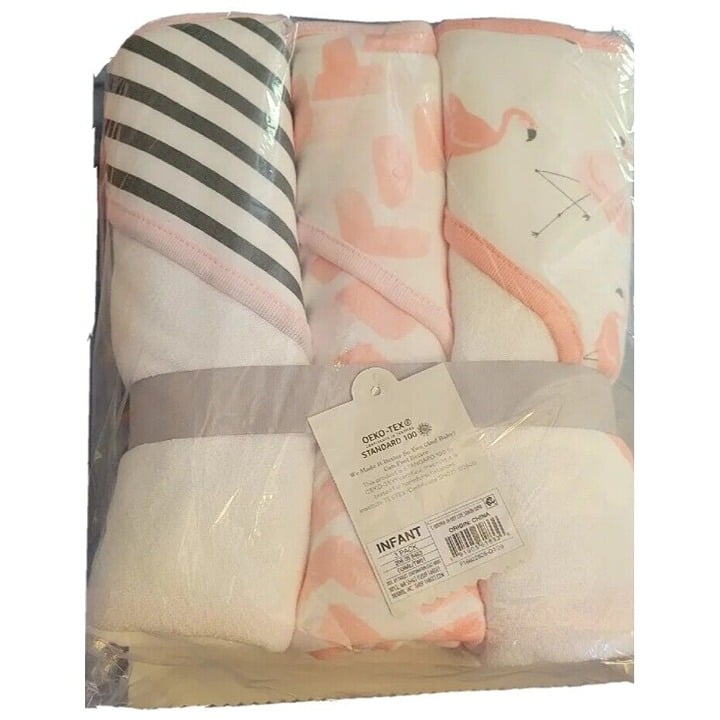 Baby Girls´ 3pk Flamingo Hooded Bath Towel Set - Cloud Island Coral Shower Gift gVpLKumSJ