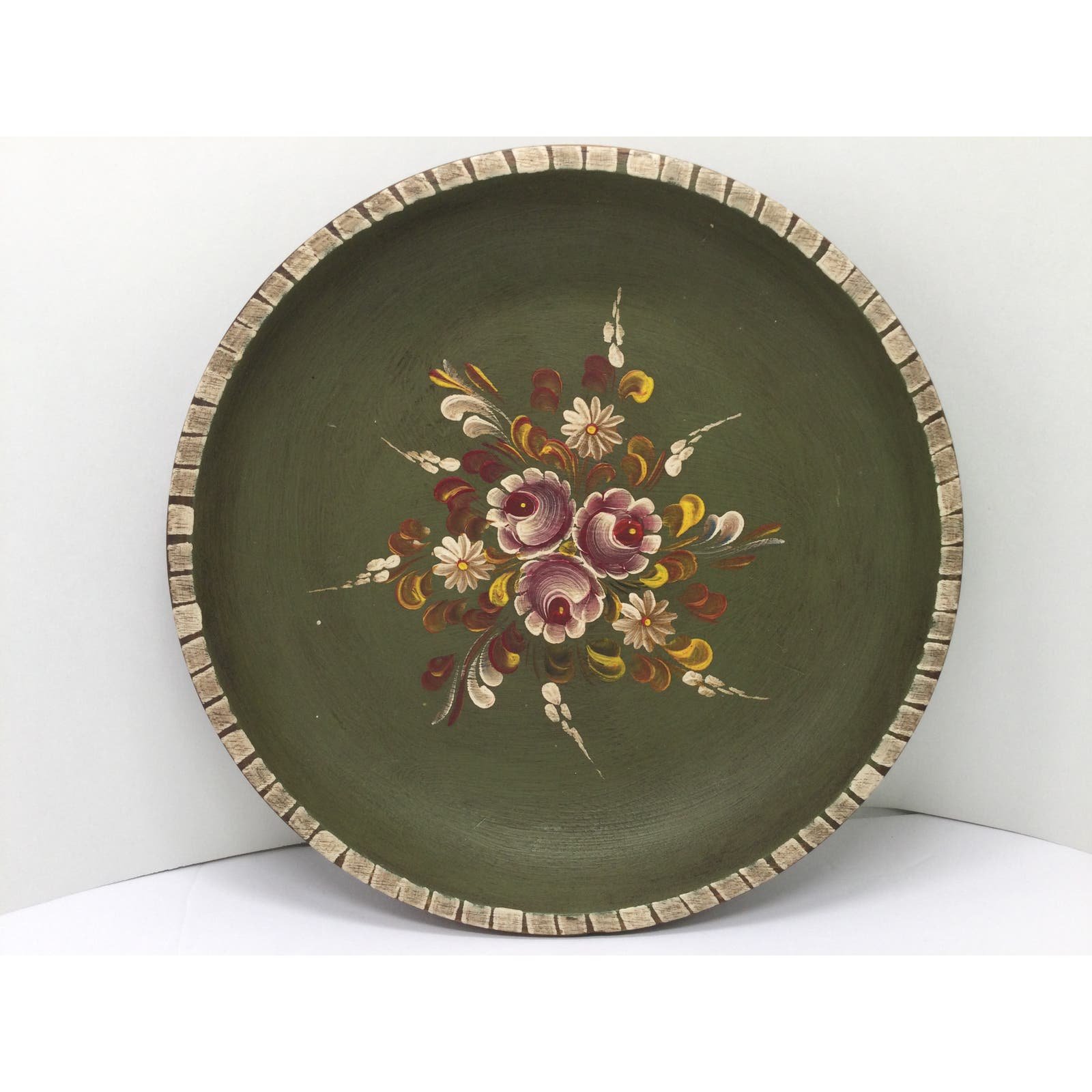 Vintage German Wood Hand Painted Decor Plate/platter HQKqmRIeW