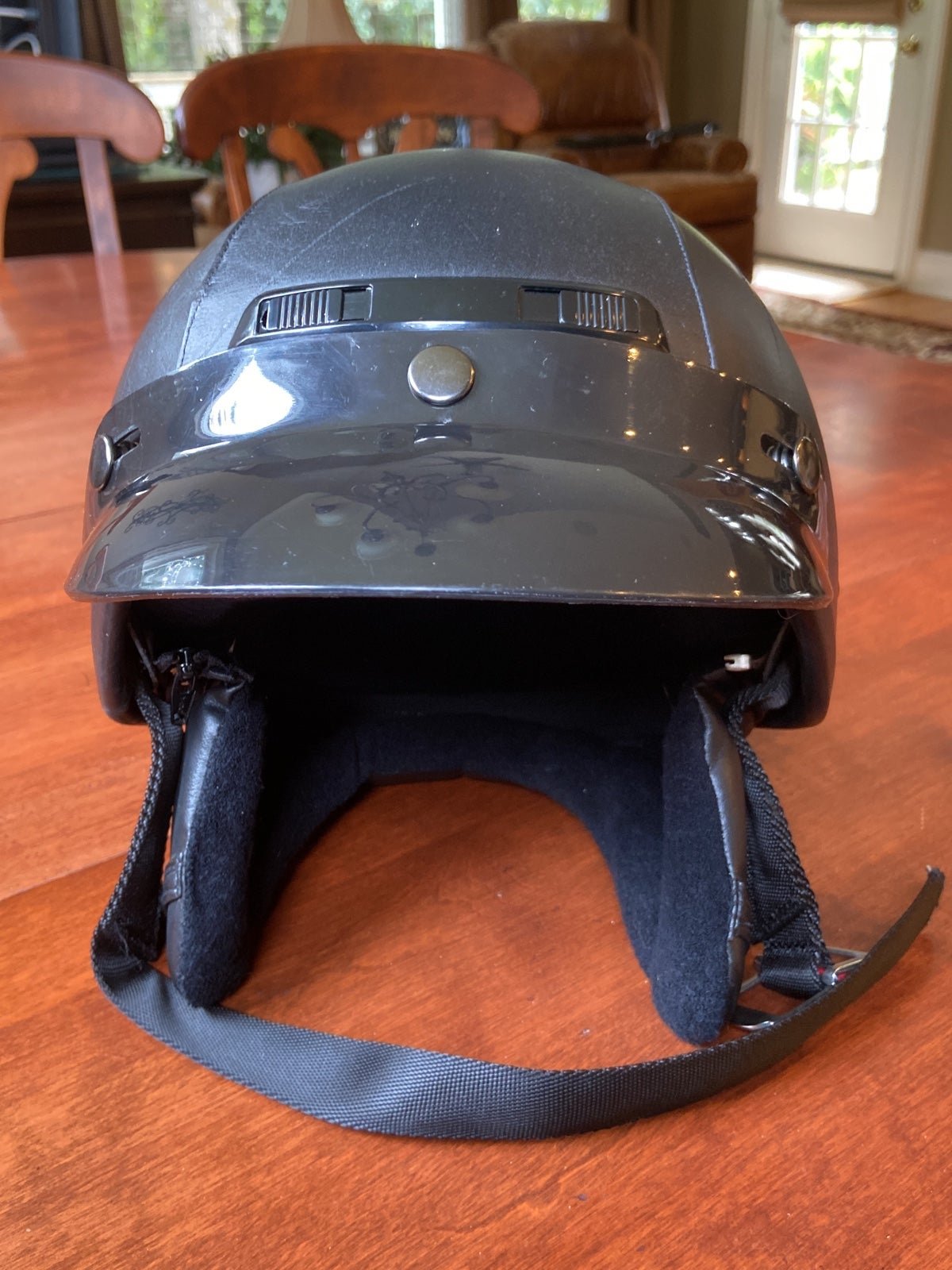 DOT approved black leather half shell motorcycle helmet MLIhpaki2