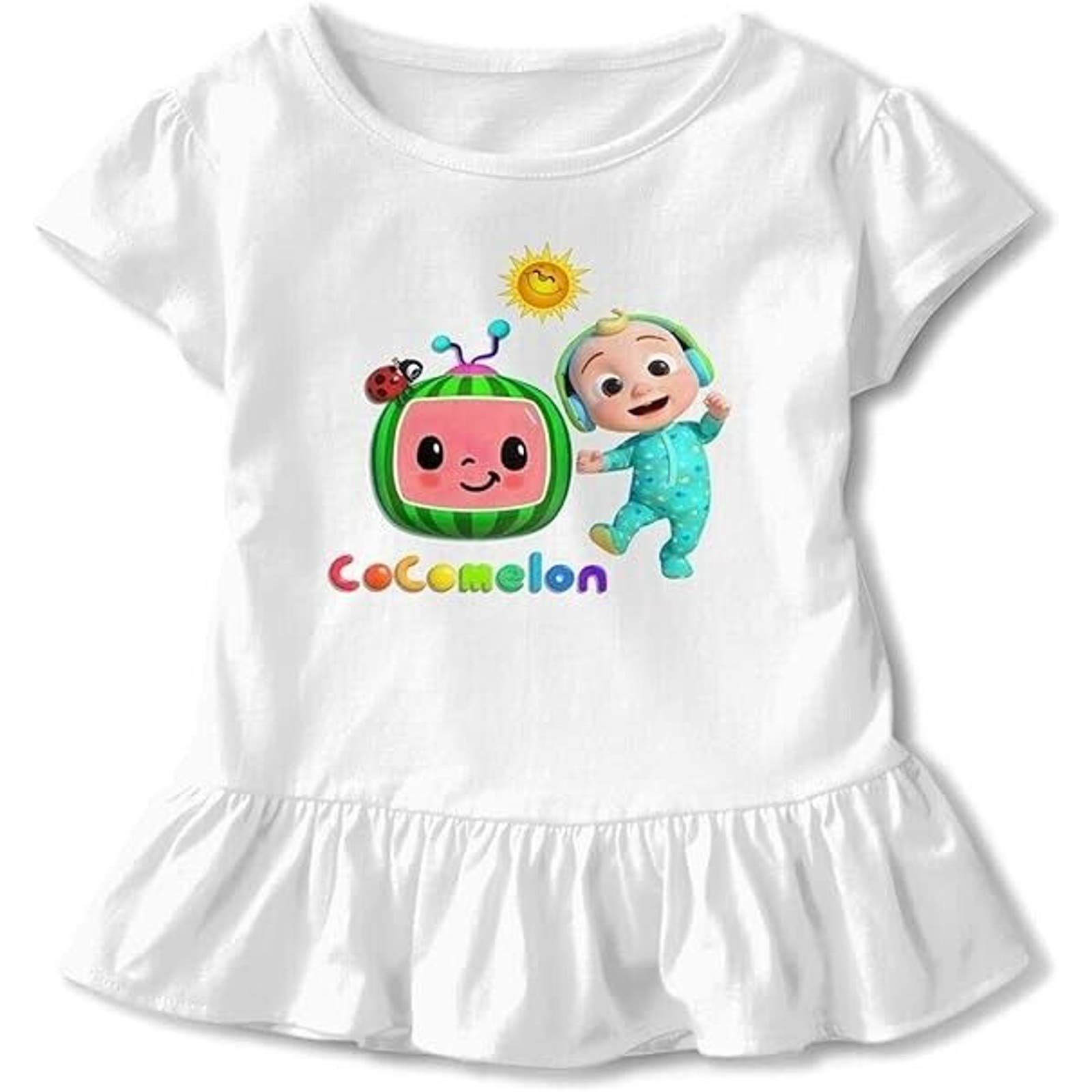Bangogo Shirt Girls White Cocomelon Print Short Sleeve Ruffle for Toddlers 5/6T Oyt7gk18j