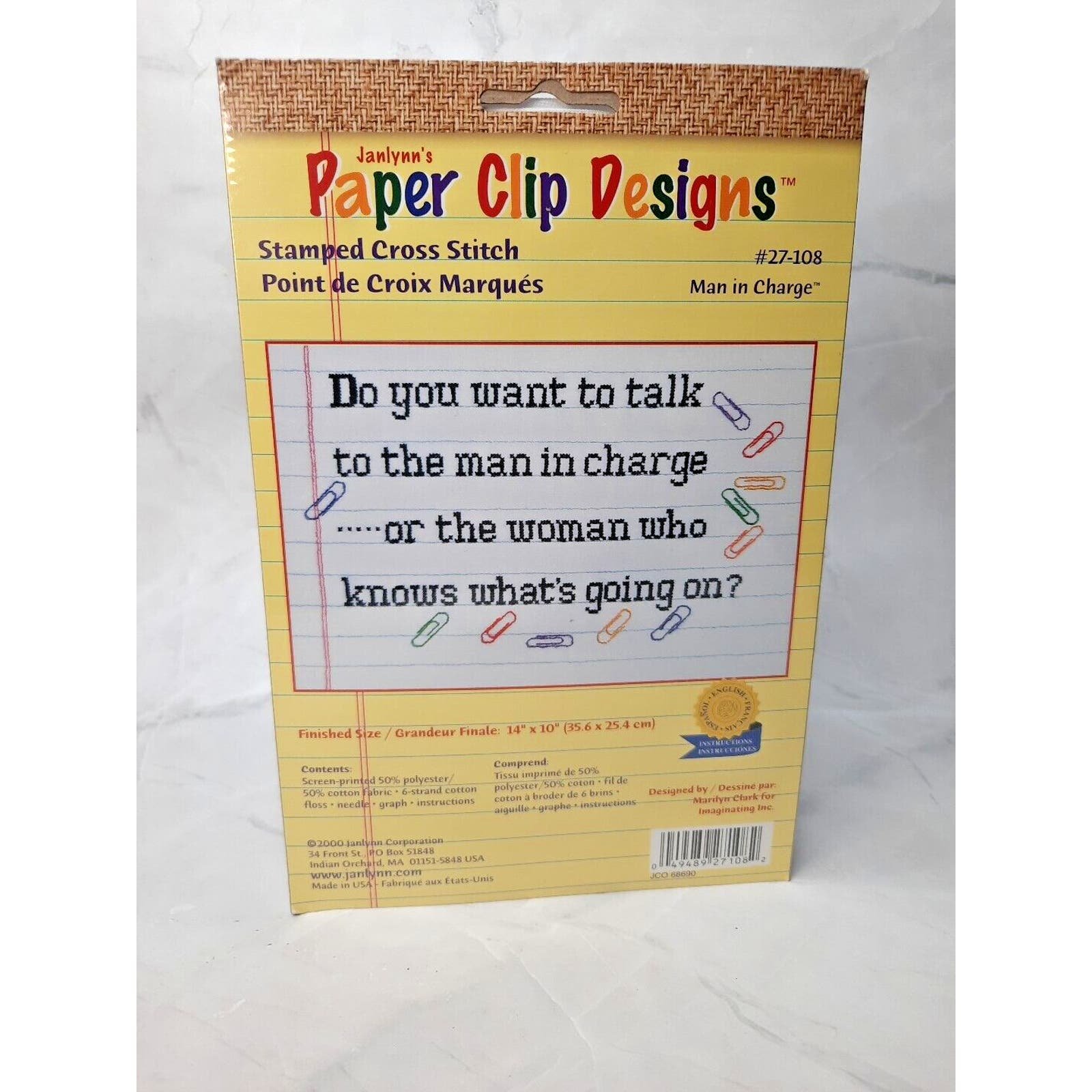 Janlynn Paper Clip Designs Stamped Cross Stitch Kit 27-108 Man In Charge 14x10 pglqQbLWA