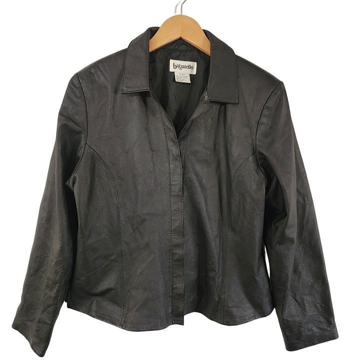 Bagatelle  Genuine Black Leather Button Front Women´s Leather Jacket size 14 hO6aE5L6j