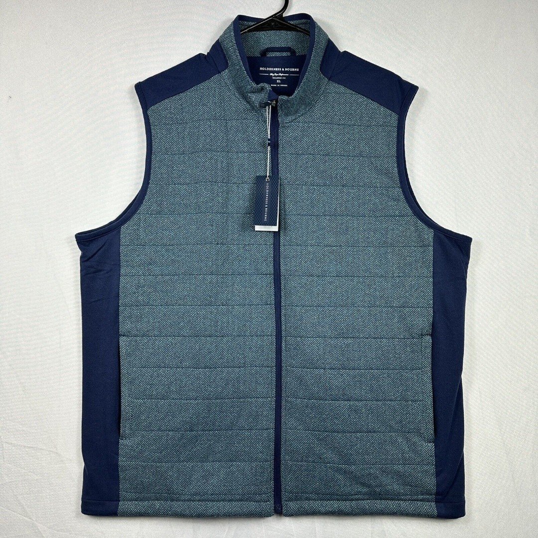 Holderness Bourne Perry Vest Mens XL Blue Green Fleece Herringbone Insulated NWT jUUpHR7HU