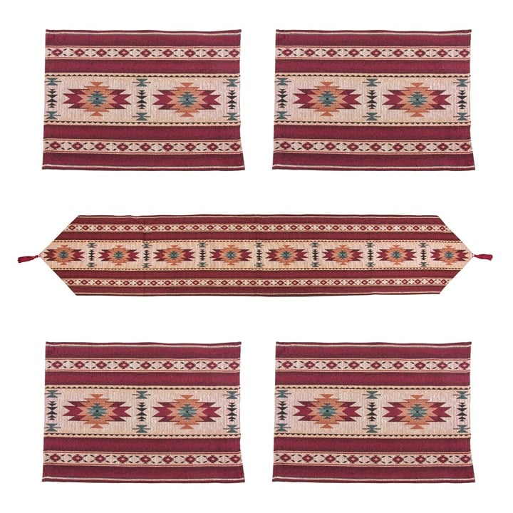 Canyon Sky 5-Piece Sedona Tapestry Placemat and Table Runner Set in Burgundy r4Ms55NNH