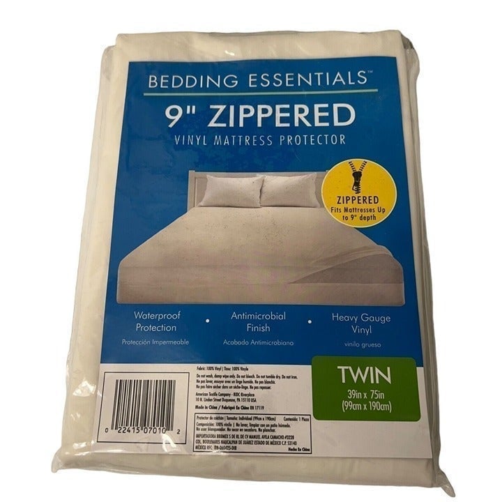 Bedding Essentials 9” Zippered Waterproof Vinyl Mattress Protector TWIN Size QMkud2ZVb