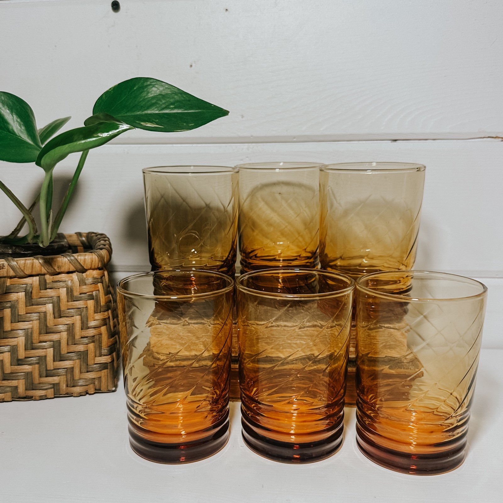 Vintage Set of 6 Libbey Amber Glass Juice Glasses Drinking Glass | Mid Century HLBEkiItc