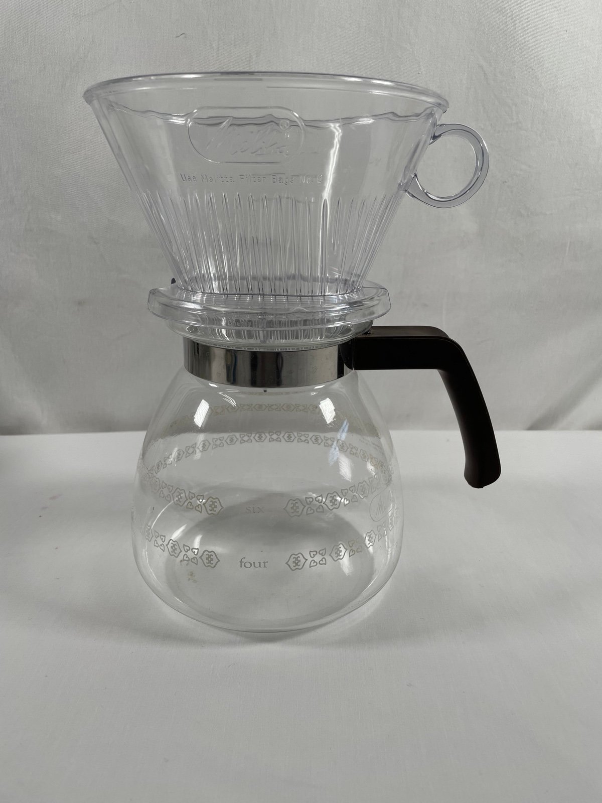 Melitta 6 Cup Coffee Glass Carafe w/Clear Pour Over Cone Filter Clean #2 RT2uP0ysC