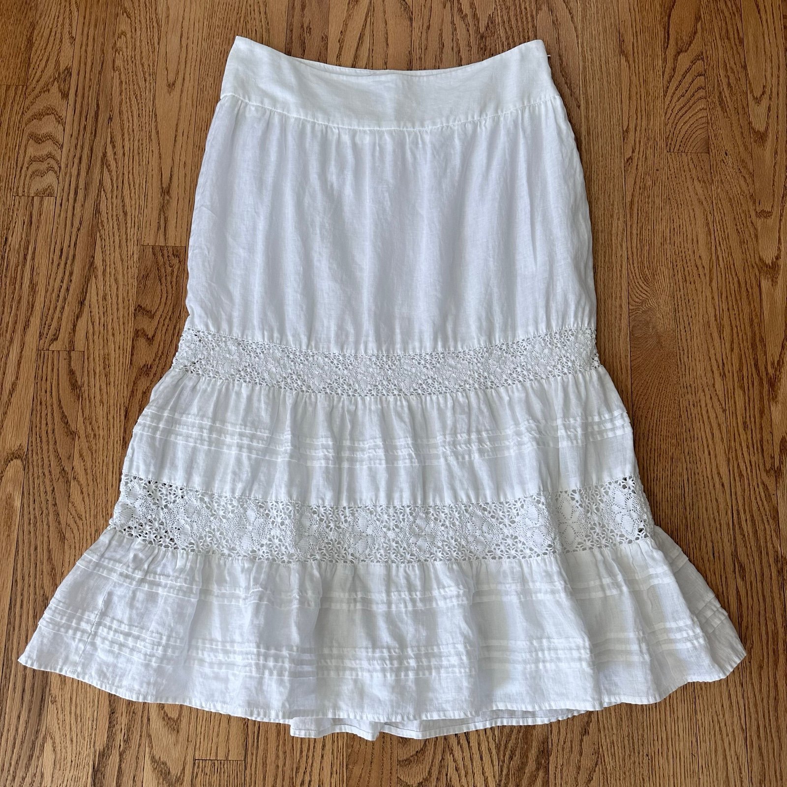 J Jill Linen Tiered Embroidered White Midi Skirt Size 12P nbXeyfmSK