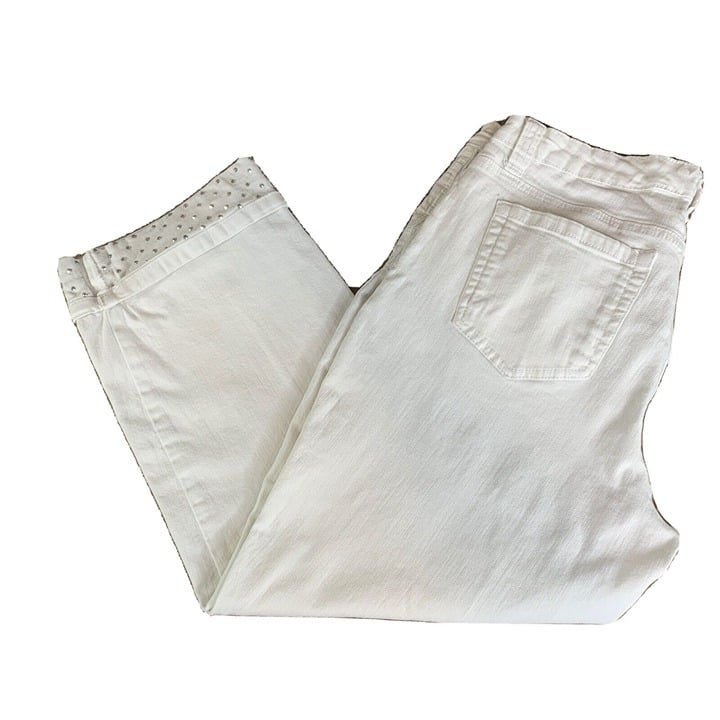 Style & Co. Capri Pants Womens 10 White Solid Zip Button Close Rhinestone Cuffs OBuNsJcZG