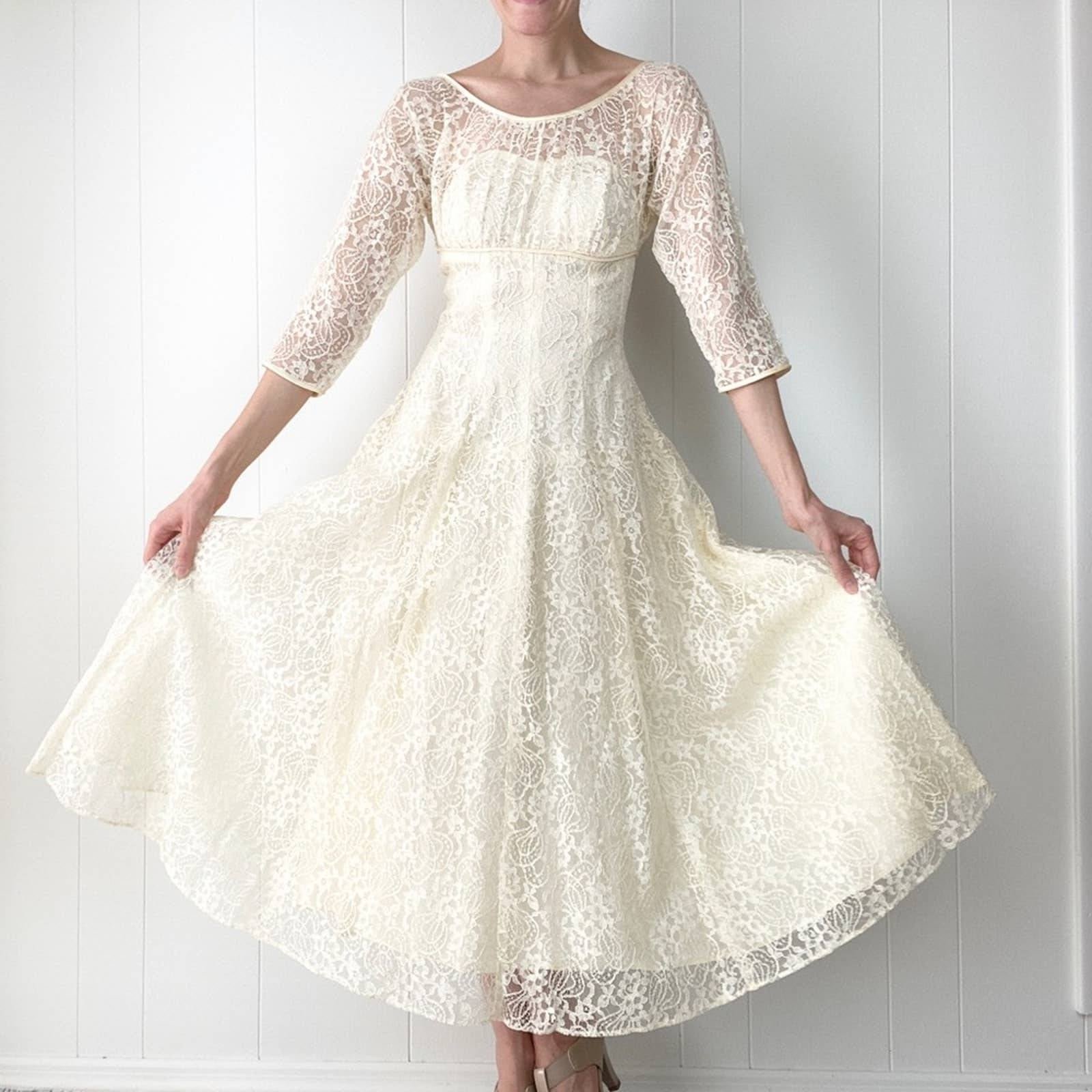 Vintage 1950s Tea Length Wedding Dress pdQsbzI4P