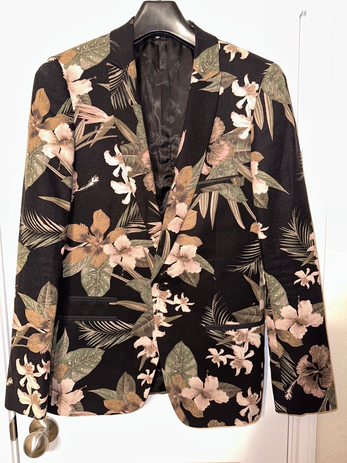 Nocturnal Floral Print Linen Blend Suit Jacket O6PO2pJDt