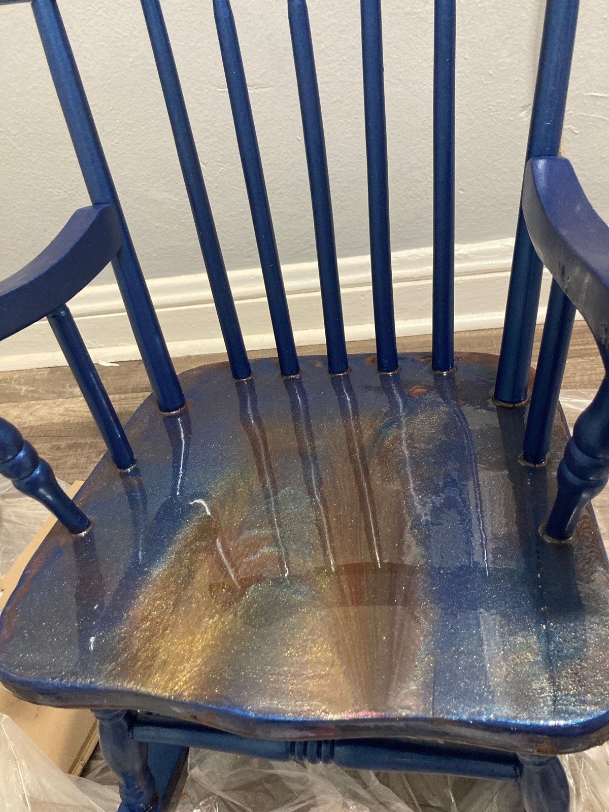 Hand painted kids rocking chair with resin poured seat HDMVax4Tc