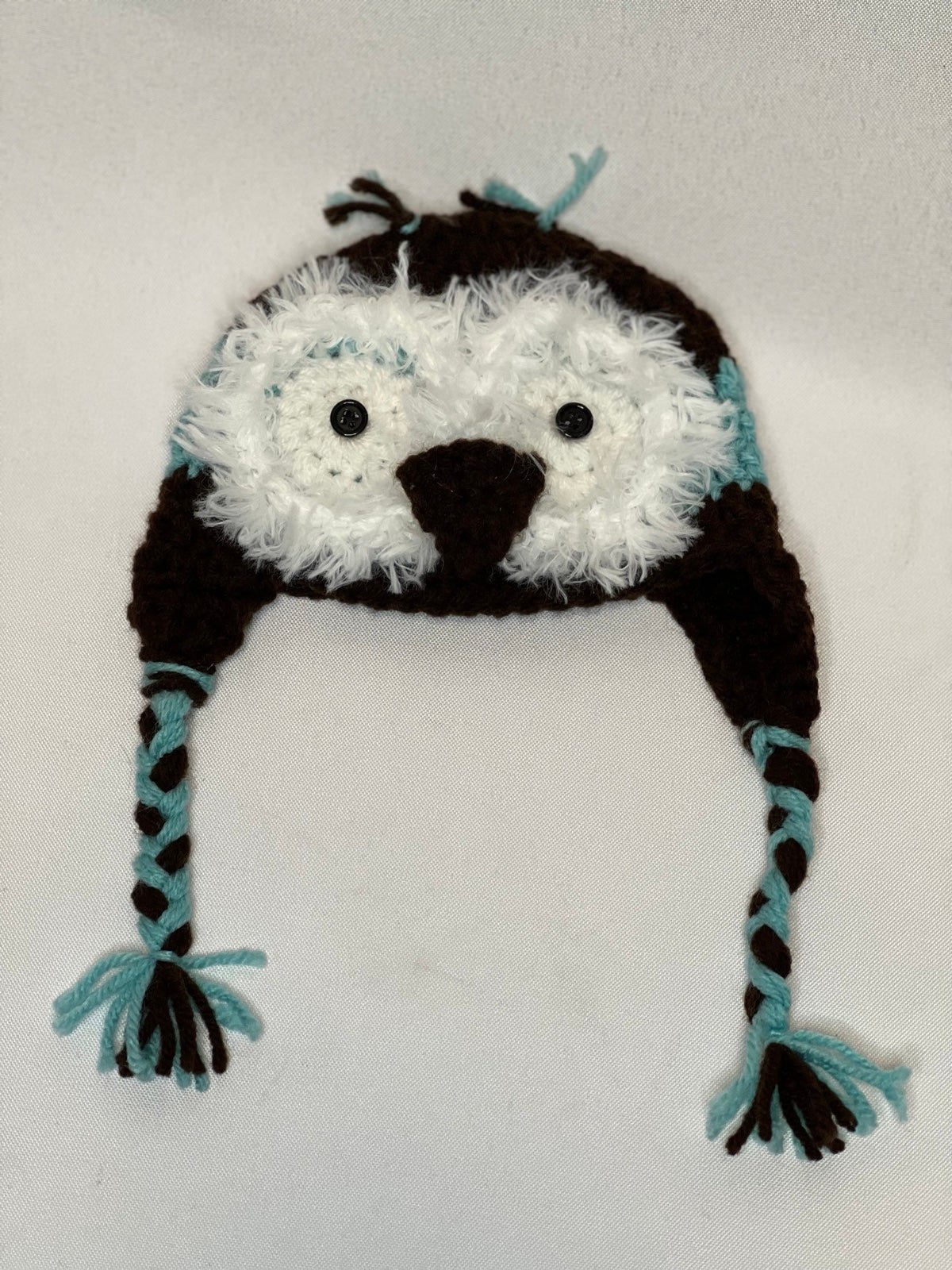 NWOT Handmade crochet infant hat snowy owl brown blue ADORABLE! nVapZqESa