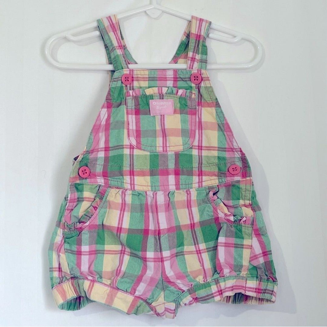 OshKosh B’Gosh Baby Girl Pink Plaid Shorts Overalls Romper Size 18M jejSqBewF