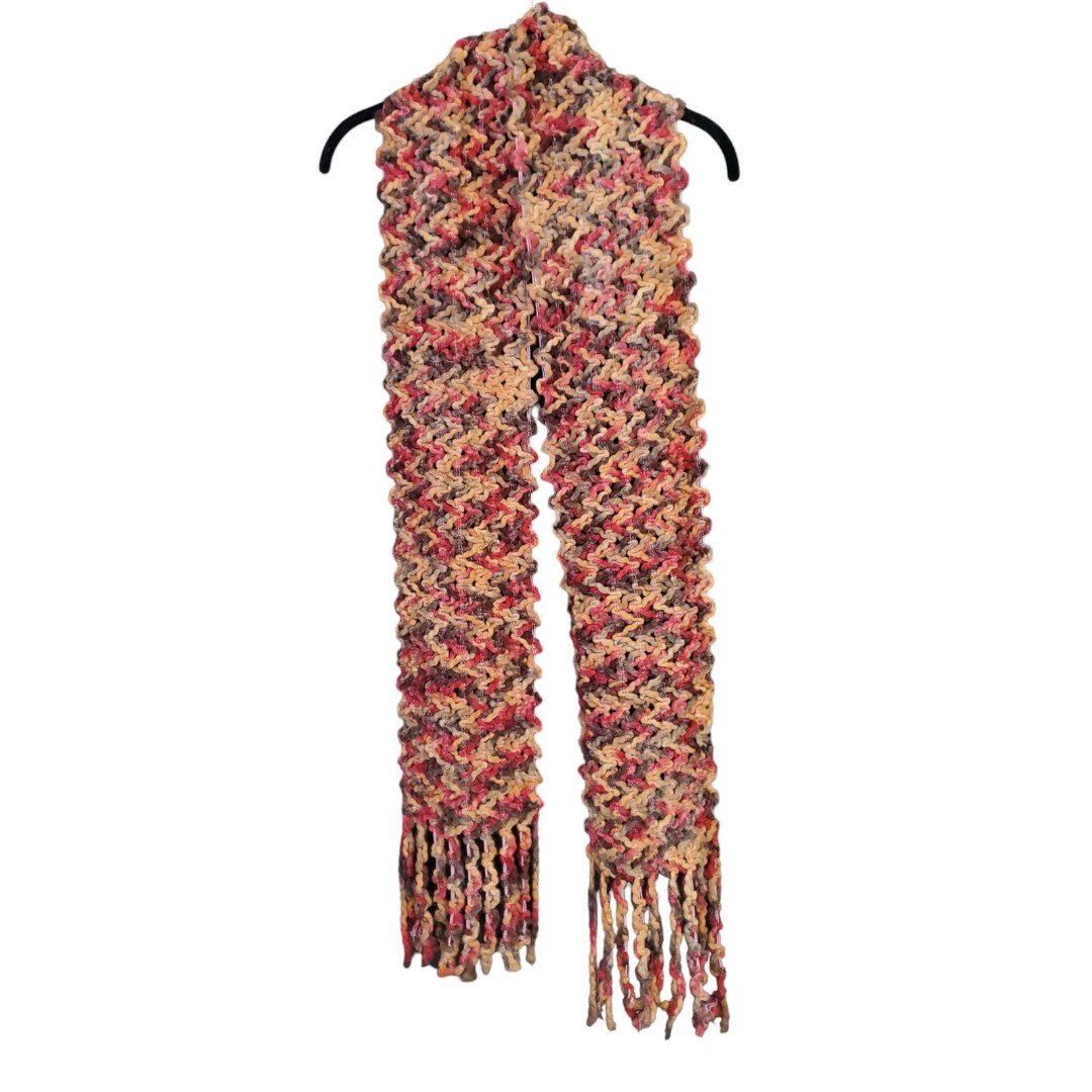 Women´s Handmade Knitted Scarf - Brown, Tan, Red, Pink - Soft Yarn. 83 inches Ilo91s3QL