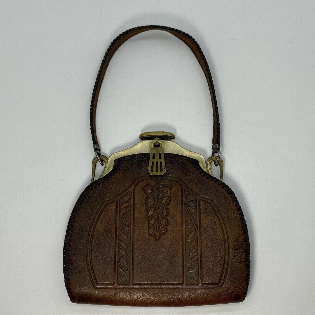Antique Amity Jemco Art Nouveau Deco TURN LOCK Tooled Leather Purse  Early 1900s Ot9z7RlFE