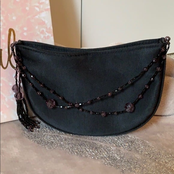 La Regale Handbag Purse Formal Black Beaded h1aVT3saA
