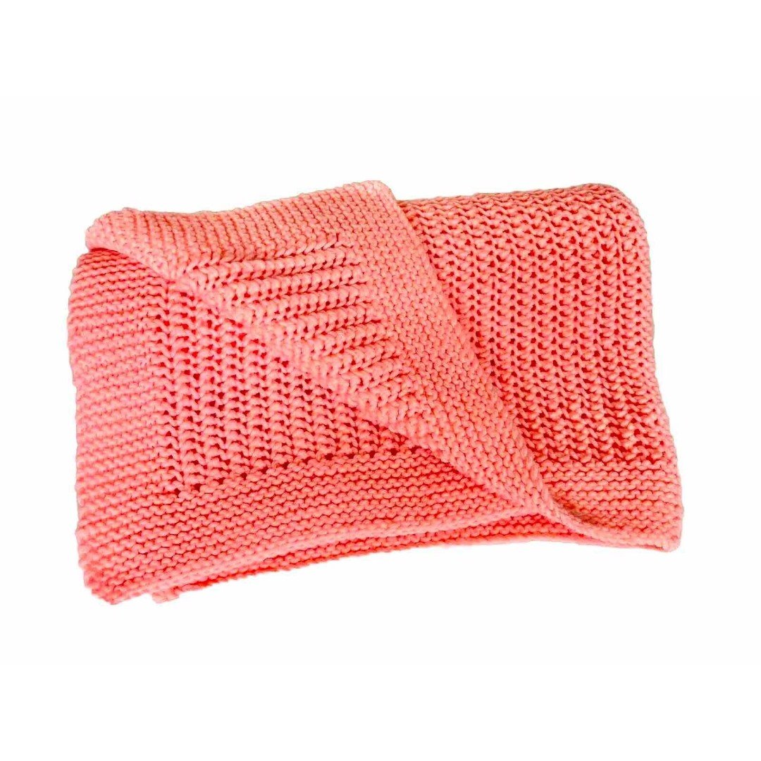 Vintage Salmon Pink Crocheted Crib Blanket Security Lovey 38