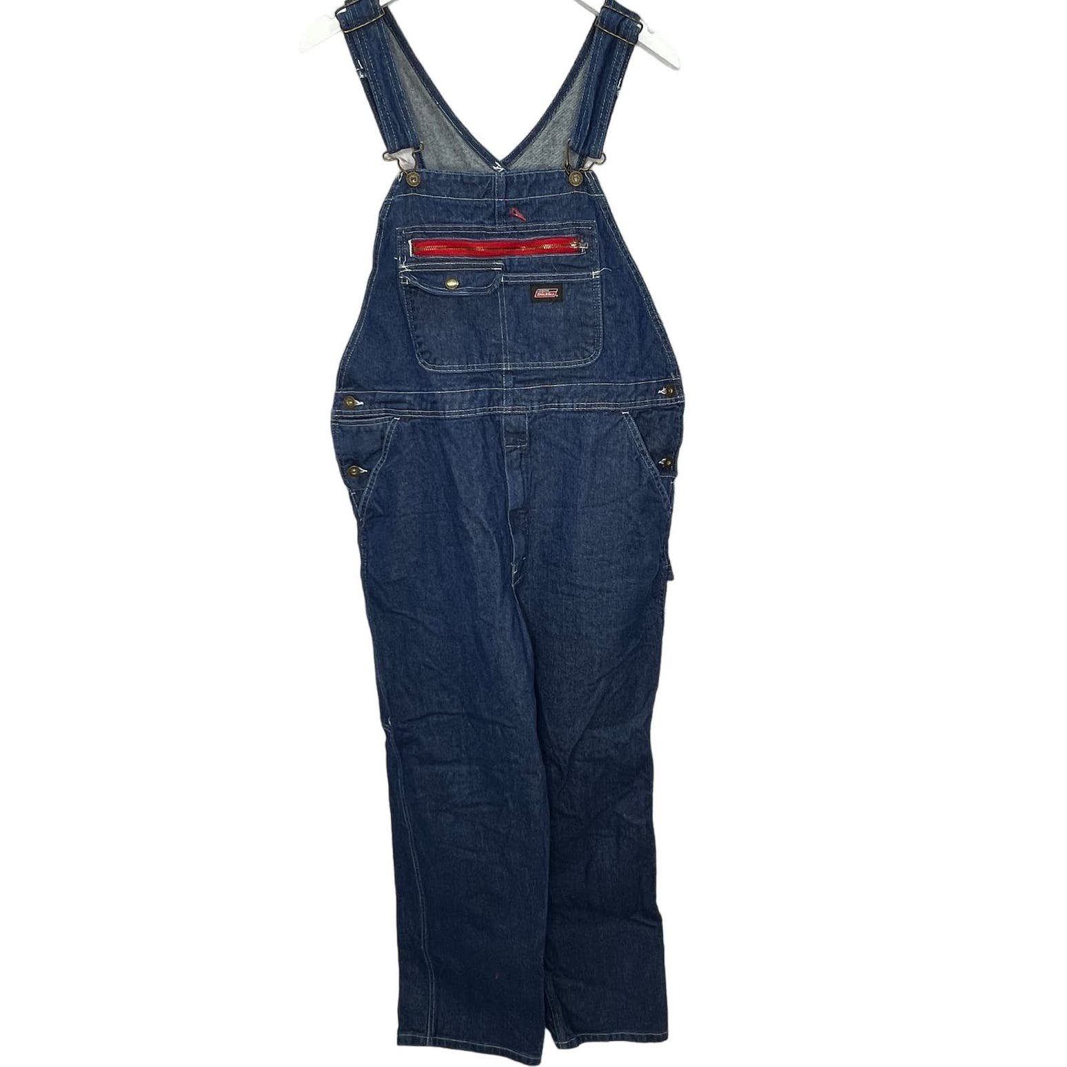 Dickies Men´s Denim Bib Overalls Dark Wash Size MR Carpenter Jeans 32