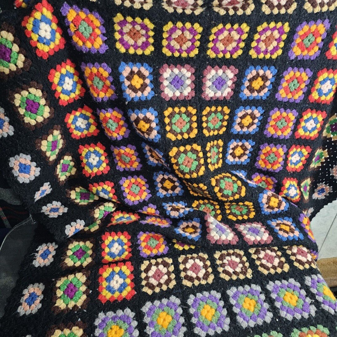 Vintage Crochet Handmade Afghan Granny Square Throw Blanket Rosanne 47x72 Inches jUELEv30k