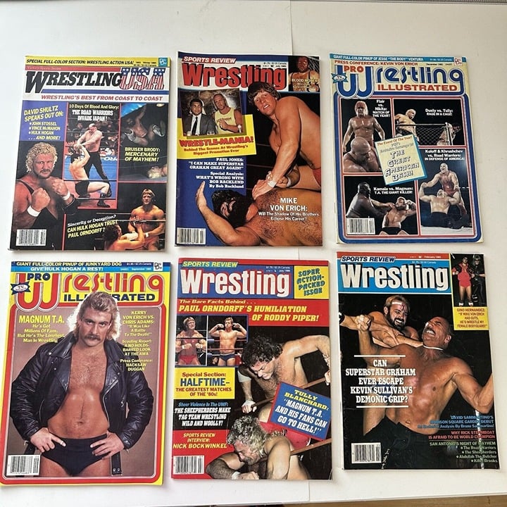 Lot of 6 Vintage Wrestling Magazines 1980s Wrestling Illustrated k8zeXRR14