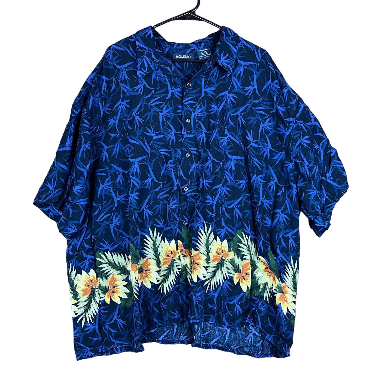 Vintage Puritan Mens Shirt Blue Aloha Hawaiian Floral Camp Button Up 3XL Q6pBXTG44