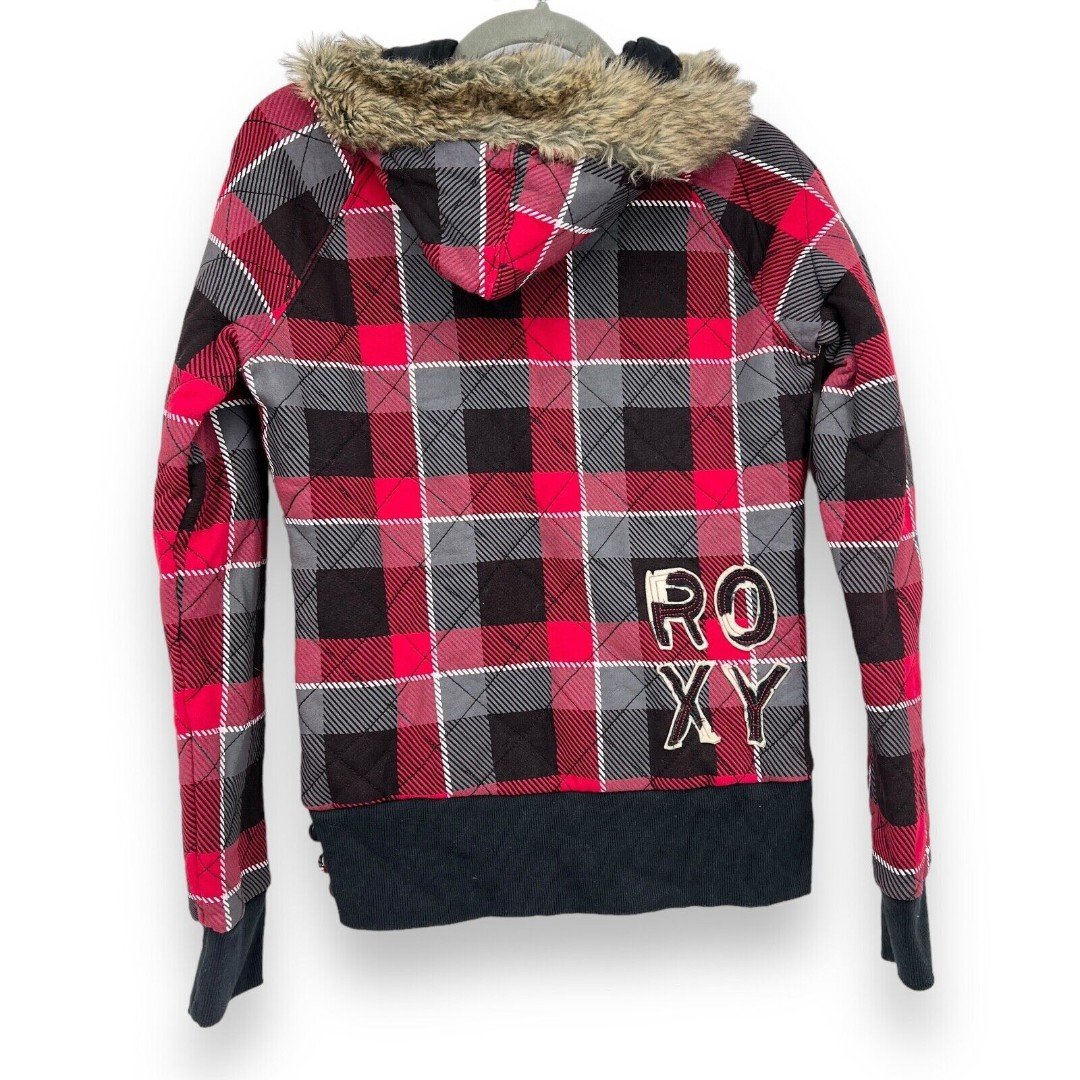 Roxy Quilted Red Plaid Hooded Jacket Women´s M Winter Jacket nE0WCFByv