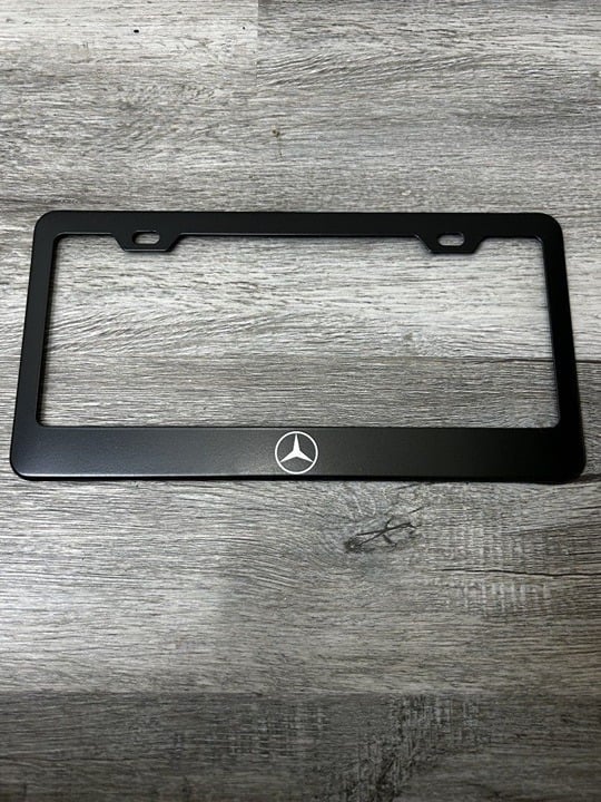 2x Fits For Mercedes CLassic Logo Black Stainless Steel Finished License Plate HXRk0rUIx