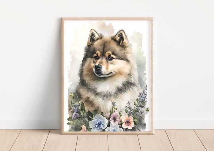 Finnish Lapphund and Flowers Watercolor Style Art Print (Frame Not Included) JafH7Qkyo