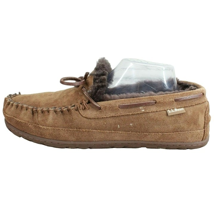 LL Bean Mens Brown Suede Wicked Good Shearling Lined Moccasin Slippers Size 11 M ixgzH7GRc