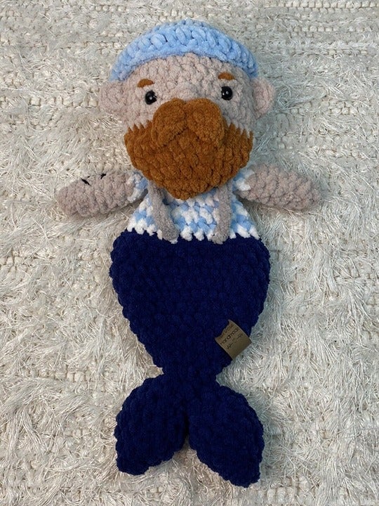 New Handmade Crochet Mr. Merman Child´s Snuggler/Lovey joiLCRdKz
