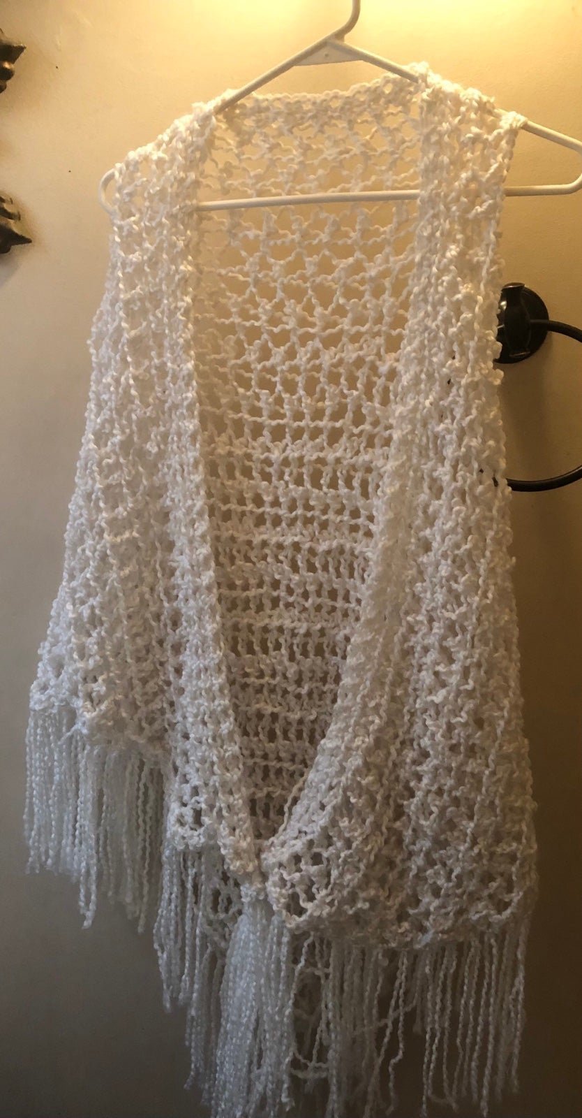Plus Size Beautiful White Shawl Wrap Triangle Handmade Crochet LaGyzy6oD