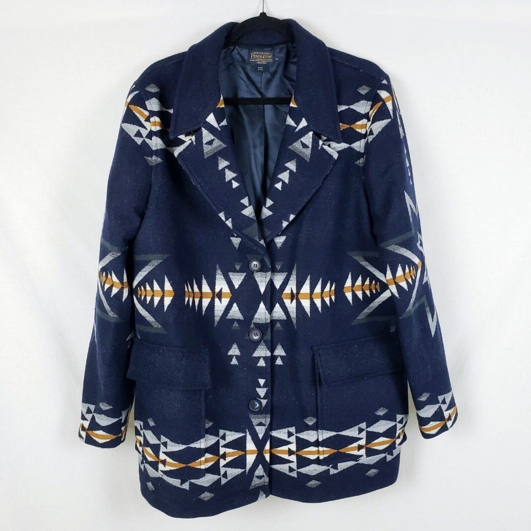 Pendleton Wahkeena Coat Plains Star Womens XL Blue NWOT Aztec Wool-Blend Blazer mwZj8Xmsk