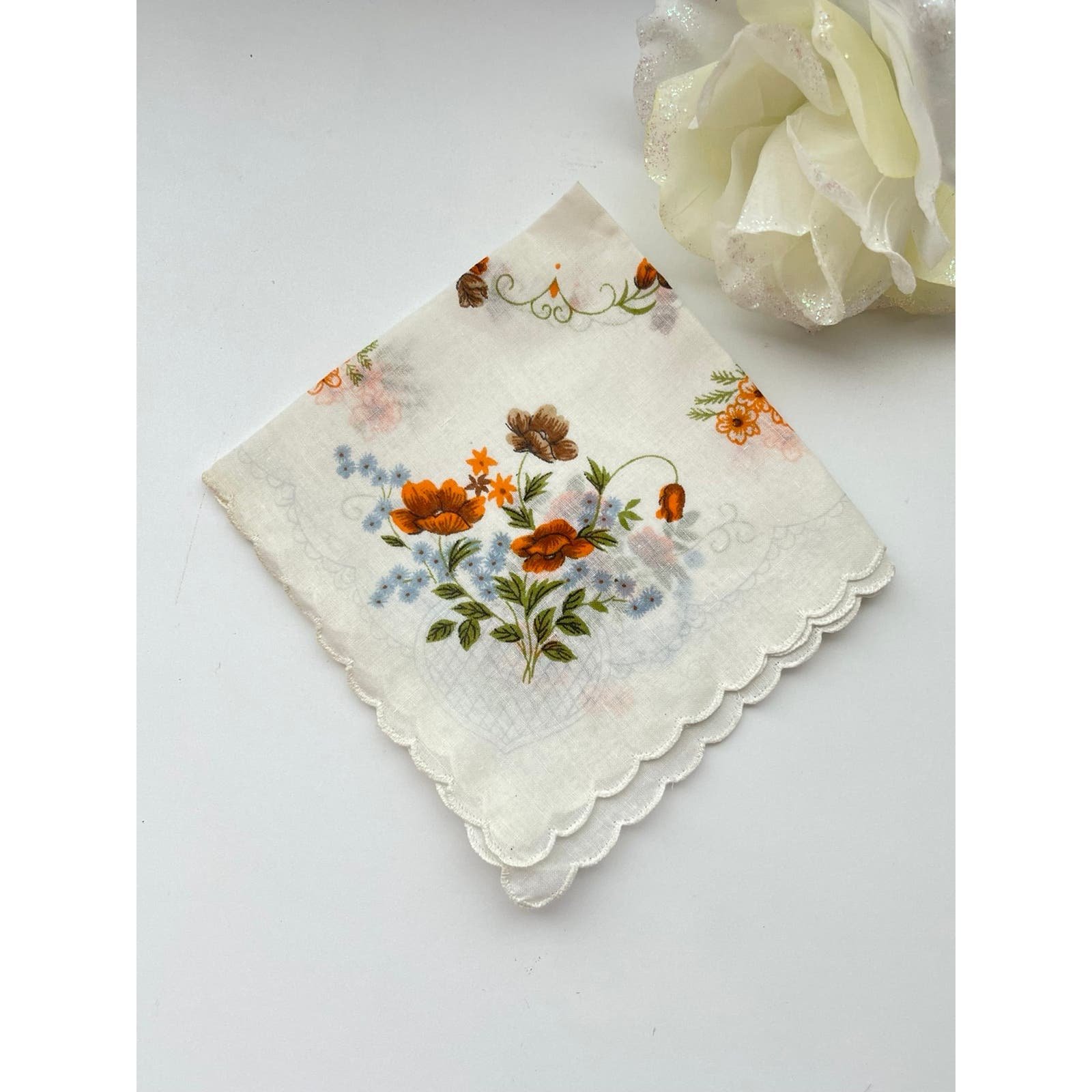 Vintage Adorable Cotton Handkerchief Hankie Floral Flower rAv46VOtg