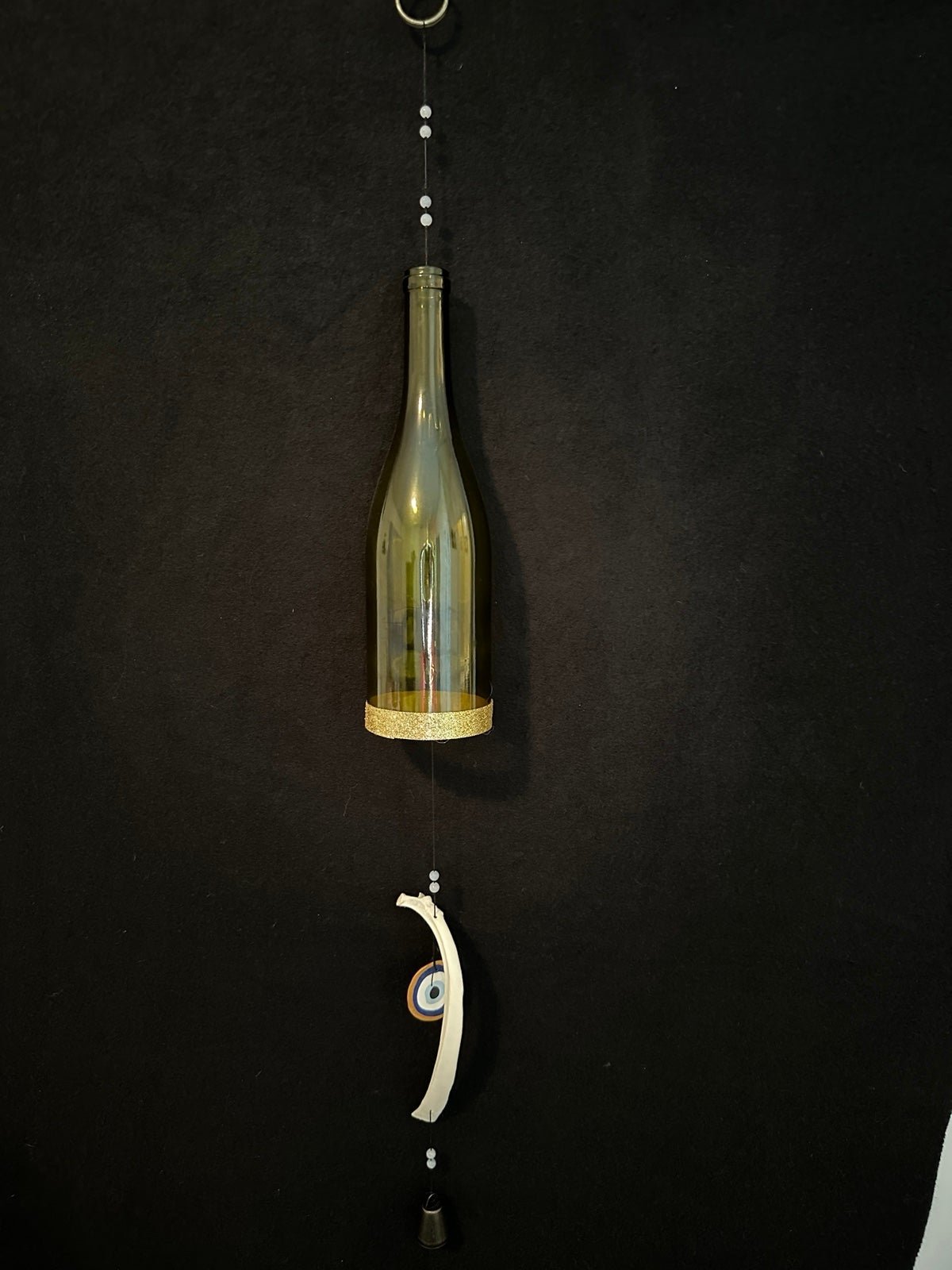 Handmade Glass Bottle and Polymer Evil Eye Bone Chime Sun Catcher qHuaY5S6S