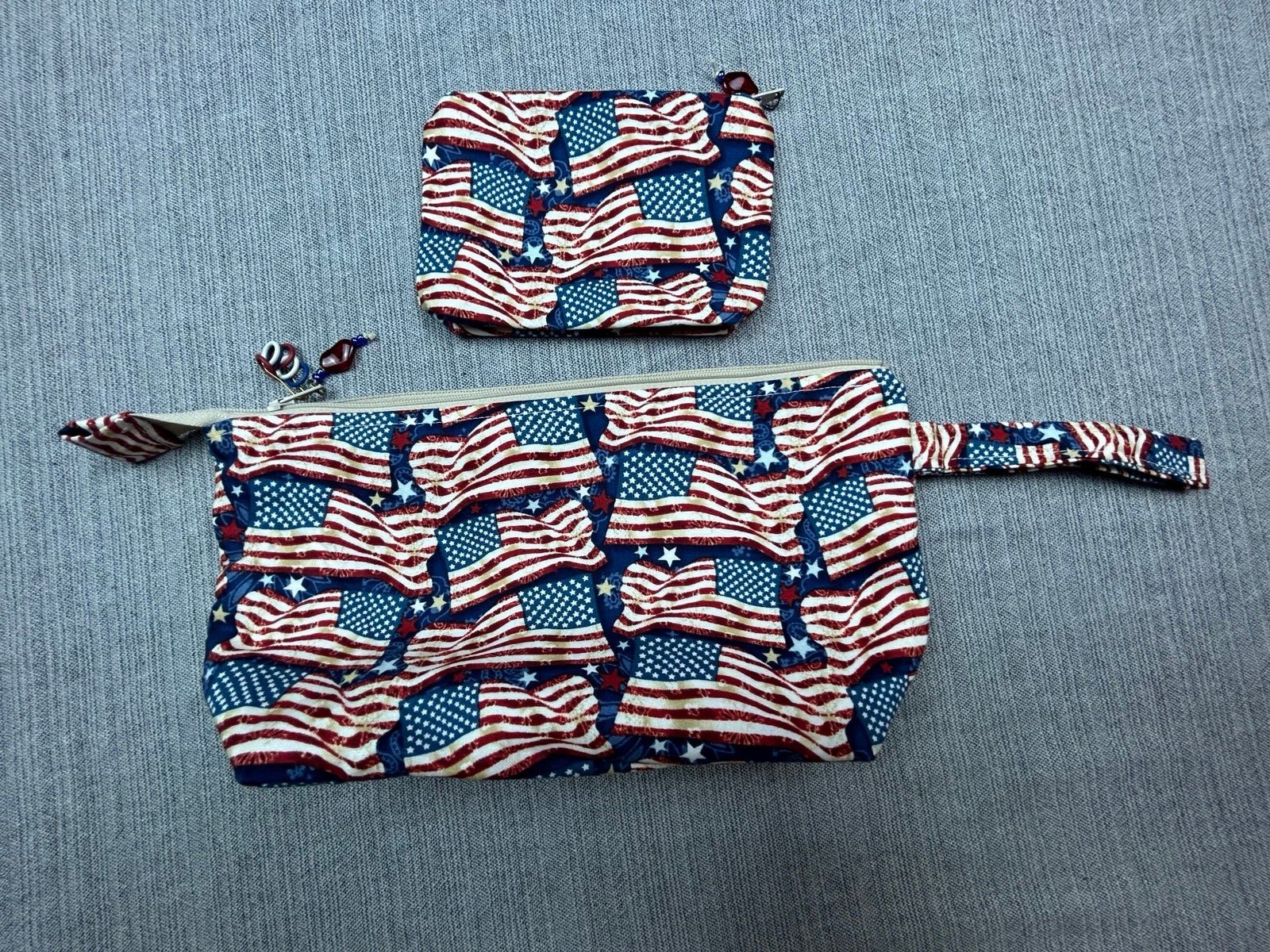 Handmade patriotic American flag zipper craft bag set crochet knitting hITCJ9kUv